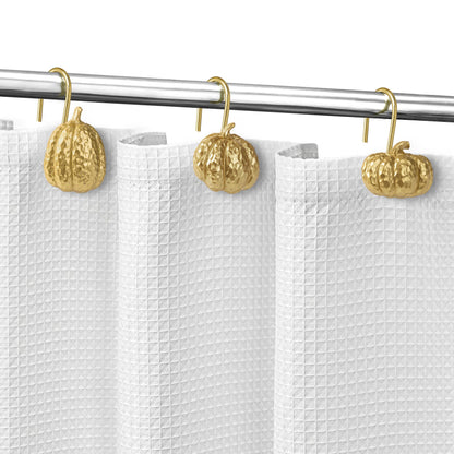 Sunlit Fall Pumpkin Decorative Shower Curtain Hooks, Autumn Harvest Festival Shower Curtain Rings, Resin Farmhouse Bathroom Curtain Hangers Decoration, Set of 12, Orange Blue White