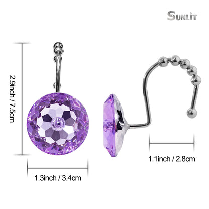 Sunlit Round Rhinestone Shower Curtain Hooks with Glide Balls, 12 Pack
