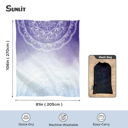 Sunlit Silky Soft Sand Proof Beach Blanket 106"x81" / 85"x72" Sand Proof Mat with Corner Pockets and Mesh Bag for Beach Party, Travel, Camping and Outdoor Music Festival, Mandala