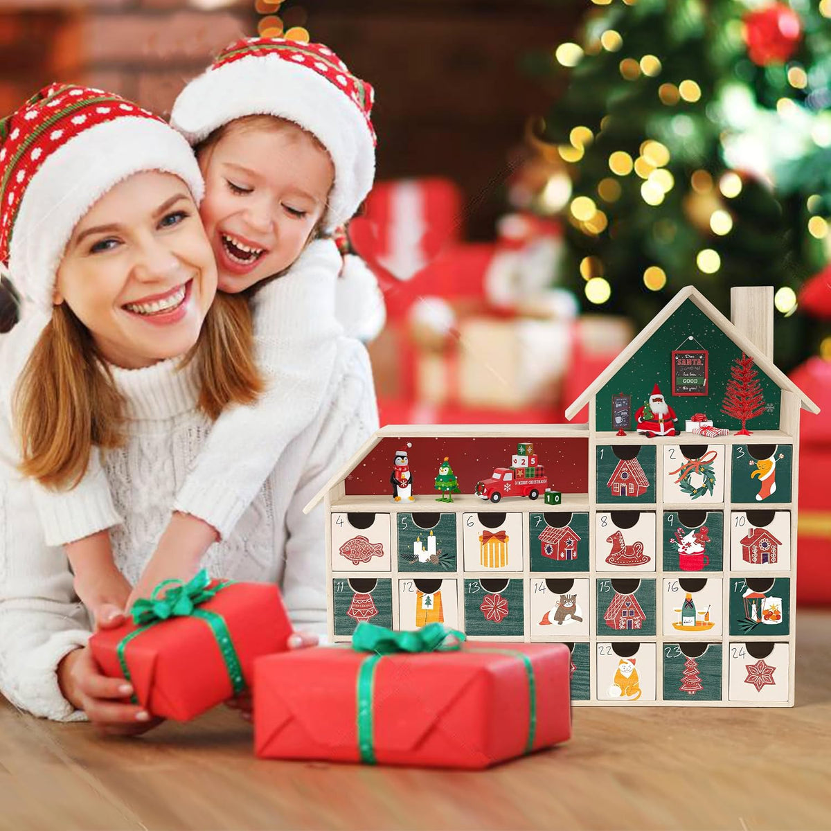 Sunlit Christmas Wooden Advent Calendar with Drawers, Unfinished Wooden, Chalet Shaped Countdown Calendar Ready to Decorate and Personalize | Craft Storage Box | DIY Guru and Crafters