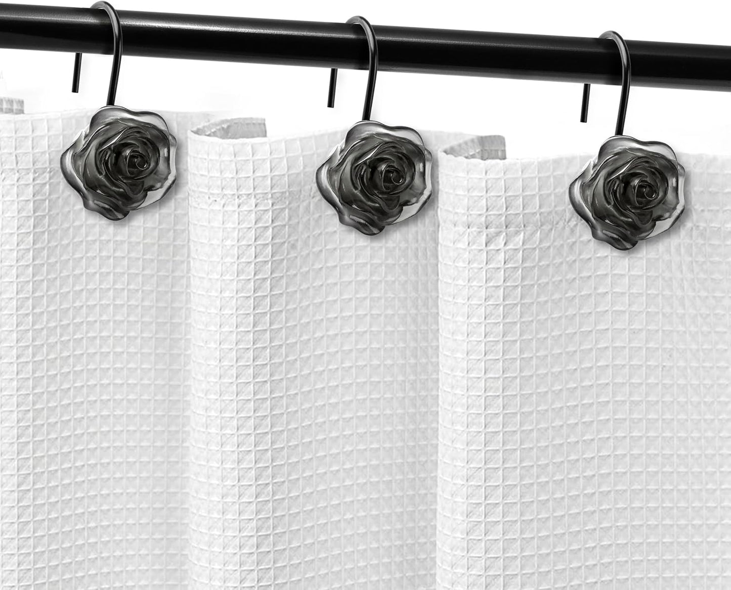 Sunlit Rose Shower Curtain Hooks, Home Decorative Flower Shower Curtain Rings for Bathroom, Resin, Pink Floral Shower Curtain Hanger Hooks for Living Room, Set of 12