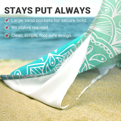 Sunlit Silky Soft Sand Proof Beach Blanket 106"x81" / 85"x72" Sand Proof Mat with Corner Pockets and Mesh Bag for Beach Party, Travel, Camping and Outdoor Music Festival, Mandala