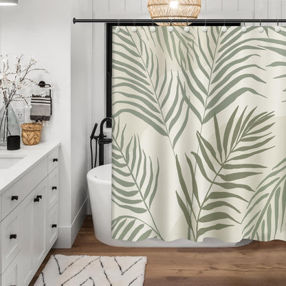 Sunlit Pink Textured Slubbed Fabric Shower Curtain, Mid Century Modern Palm Leaf Shower Curtains for Bathroom Decoration, Boho Botanical Bathroom Curtains, 72x72