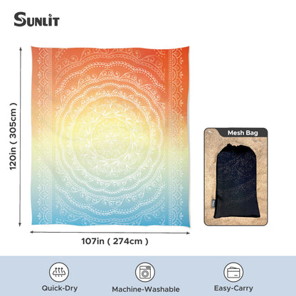Sunlit Silky Soft Sand Proof Beach Blanket 106"x81" / 85"x72" Sand Proof Mat with Corner Pockets and Mesh Bag for Beach Party, Travel, Camping and Outdoor Music Festival, Mandala