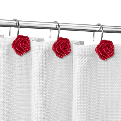 Sunlit Rose Shower Curtain Hooks, Home Decorative Flower Shower Curtain Rings for Bathroom, Resin, Pink Floral Shower Curtain Hanger Hooks for Living Room, Set of 12