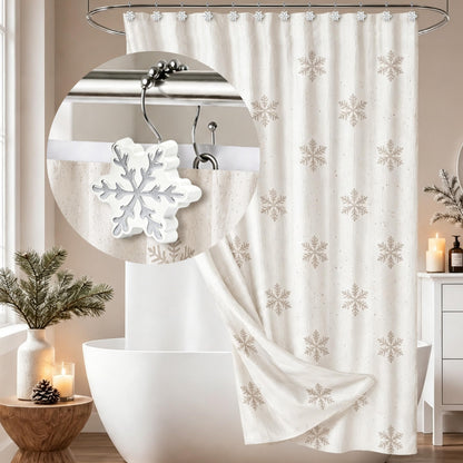 Sunlit Christmas Shower Curtain Hooks Snowflakes Double Shower Curtain Rings, Resin, Red and White Christmas Decor, Winter Bathroom Decoration - 12 Pack