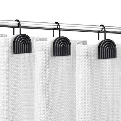 Sunlit Geometric Decorative Shower Curtain Hooks, Matt Triangle Geometric Black Shower Curtain Rings, Resin, Bathroom Decoration Boho Shower Curtain Hooks-12 Pack