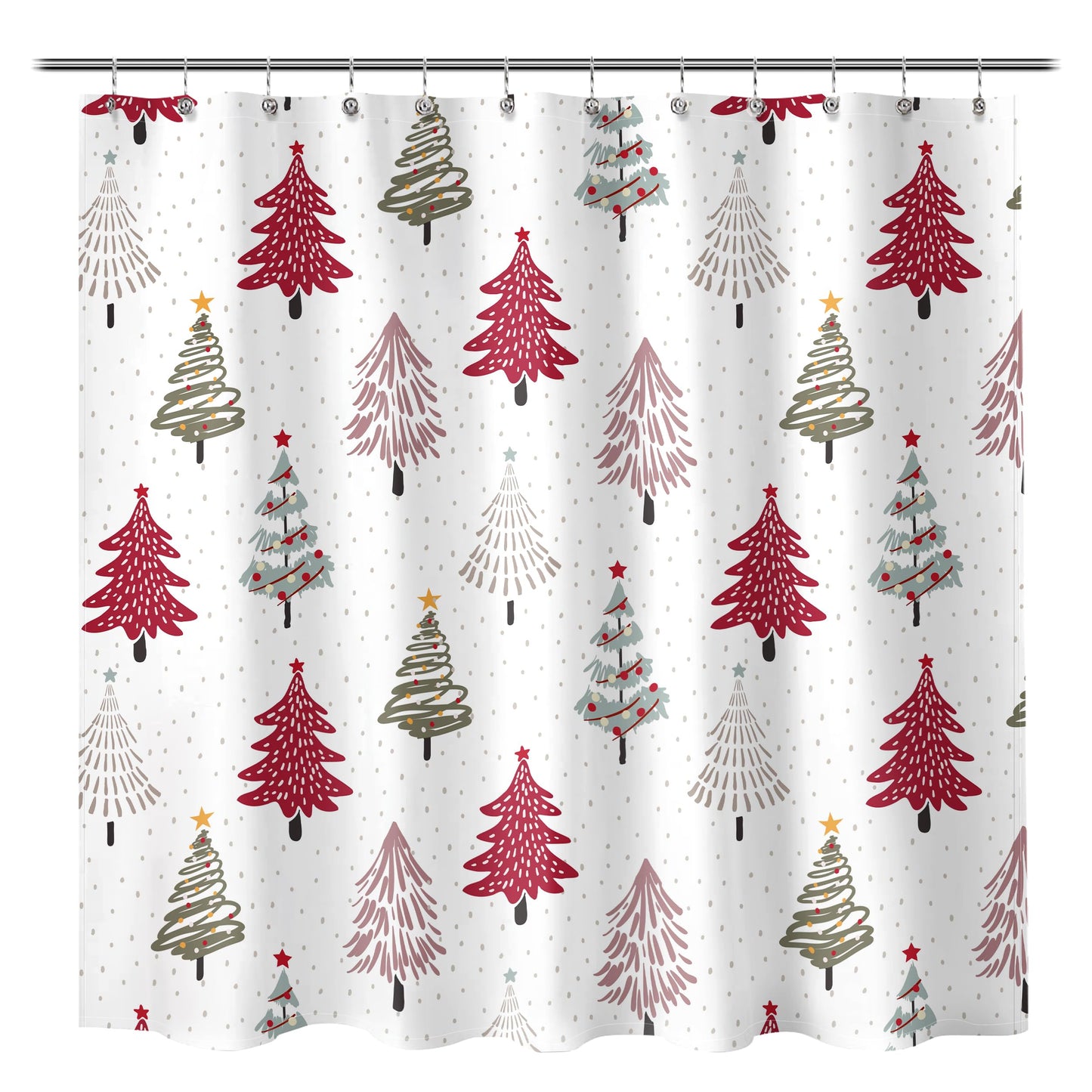 Sunlit Christmas Shower Curtain, Blue and Gray Xmas Trees with Stars and Snow Pattern Shower Curtains for Bathroom Decor, Winter Snowflake Pine Tree Bathroom Curtains, 71x71 Inch