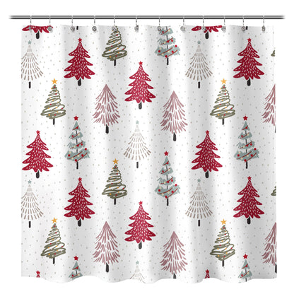 Sunlit Christmas Shower Curtain, Blue and Gray Xmas Trees with Stars and Snow Pattern Shower Curtains for Bathroom Decor, Winter Snowflake Pine Tree Bathroom Curtains, 71x71 Inch