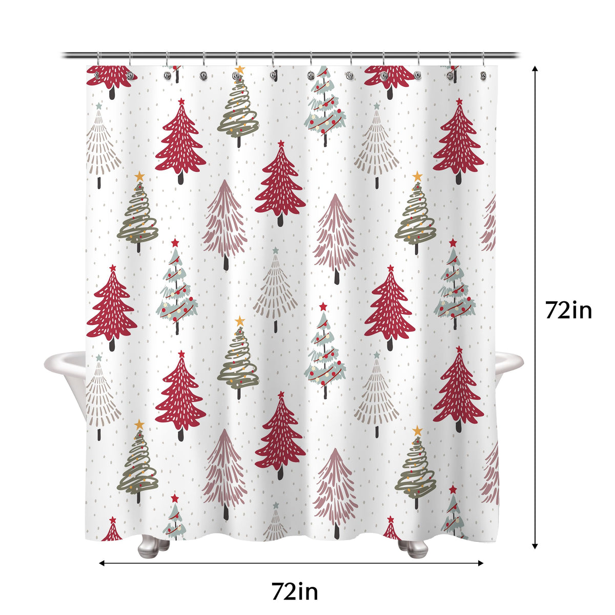 Sunlit Christmas Shower Curtain, Blue and Gray Xmas Trees with Stars and Snow Pattern Shower Curtains for Bathroom Decor, Winter Snowflake Pine Tree Bathroom Curtains, 71x71 Inch