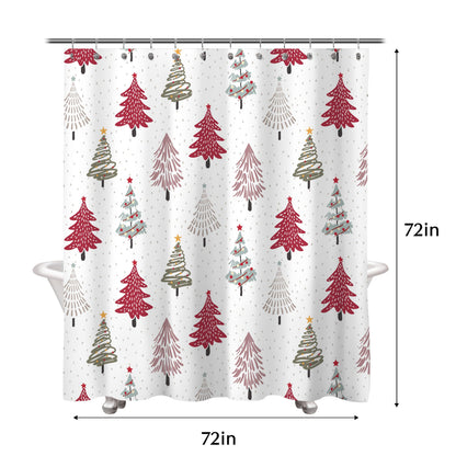 Sunlit Christmas Shower Curtain, Blue and Gray Xmas Trees with Stars and Snow Pattern Shower Curtains for Bathroom Decor, Winter Snowflake Pine Tree Bathroom Curtains, 71x71 Inch