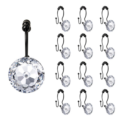 Sunlit Round Rhinestone Shower Curtain Hooks with Glide Balls, 12 Pack