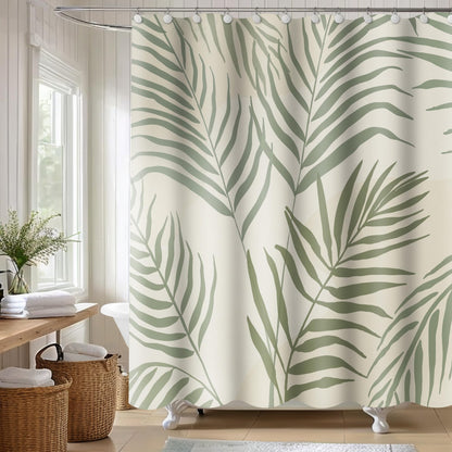 Sunlit Pink Textured Slubbed Fabric Shower Curtain, Mid Century Modern Palm Leaf Shower Curtains for Bathroom Decoration, Boho Botanical Bathroom Curtains, 72x72
