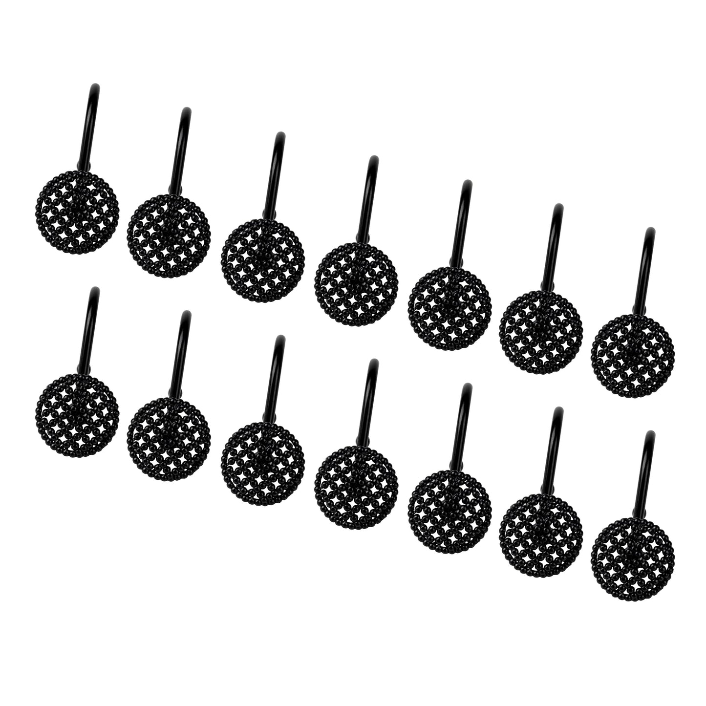 Sunlit Gold 3D Beaded Mesh Shower Curtain Hooks, Metal Home Decorative Shower Curtain Rings for Bathroom, Modern Shower Curtain Hangers Bathroom Accessories, Set of 12
