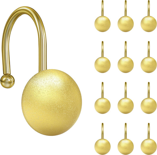 Sunlit Gold Shower Curtain Hooks, Round Metal Home Decorative Shower Curtain Rings for Bathroom, Modern Shower Curtain Hangers Bathroom Accessories, Set of 12