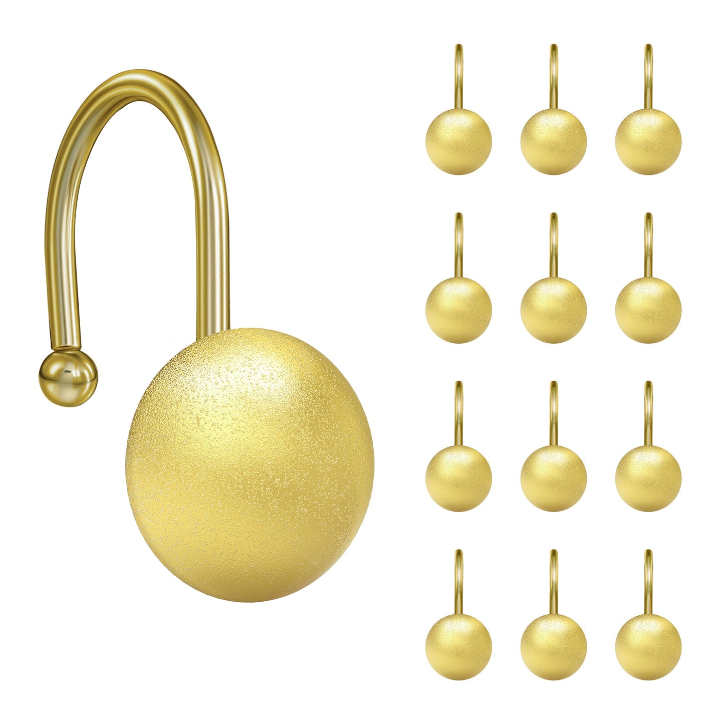 Sunlit Gold Shower Curtain Hooks, Square Metal Home Decorative Shower Curtain Rings for Bathroom, Modern Shower Curtain Hangers Bathroom Accessories, Set of 12