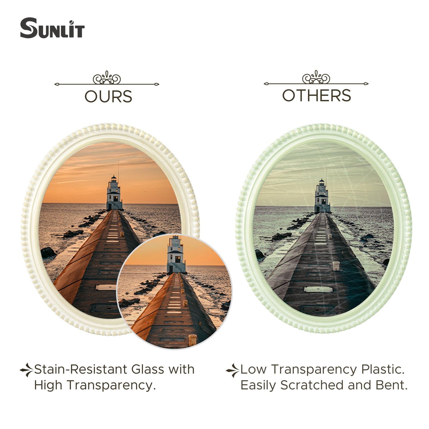 Sunlit Boho Vintage Picture Frame 5x7 Inch with Beaded Border, Oval Luxury Antique Photo Frames with Glass Front, Photo Display, Tabletop Wall Hanging, Gift Idea, Distressed White