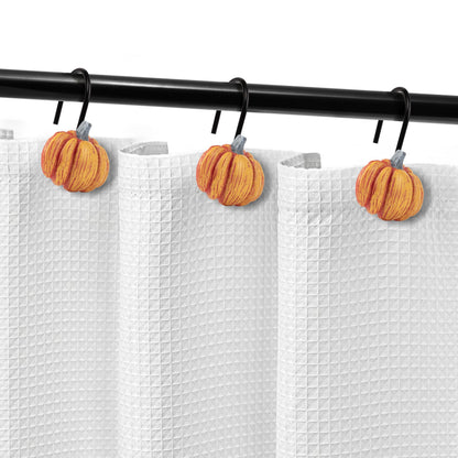 Sunlit Fall Pumpkin Decorative Shower Curtain Hooks, Autumn Harvest Festival Shower Curtain Rings, Resin Farmhouse Bathroom Curtain Hangers Decoration, Set of 12, Orange Blue White