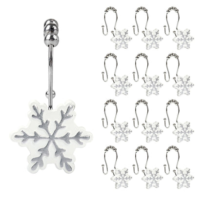 Sunlit Christmas Shower Curtain Hooks Snowflakes Double Shower Curtain Rings, Resin, Red and White Christmas Decor, Winter Bathroom Decoration - 12 Pack