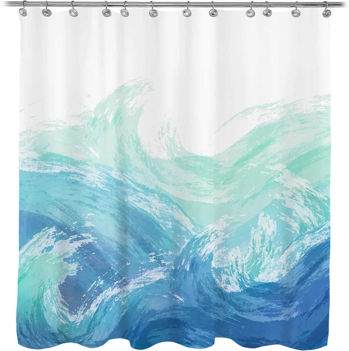 Sunlit Wave Shower Curtain, Ombre Blue and Green Ocean Theme Shower Curtain for Bathroom Modern Decor Waterproof Tapestry, 72x72 Inch