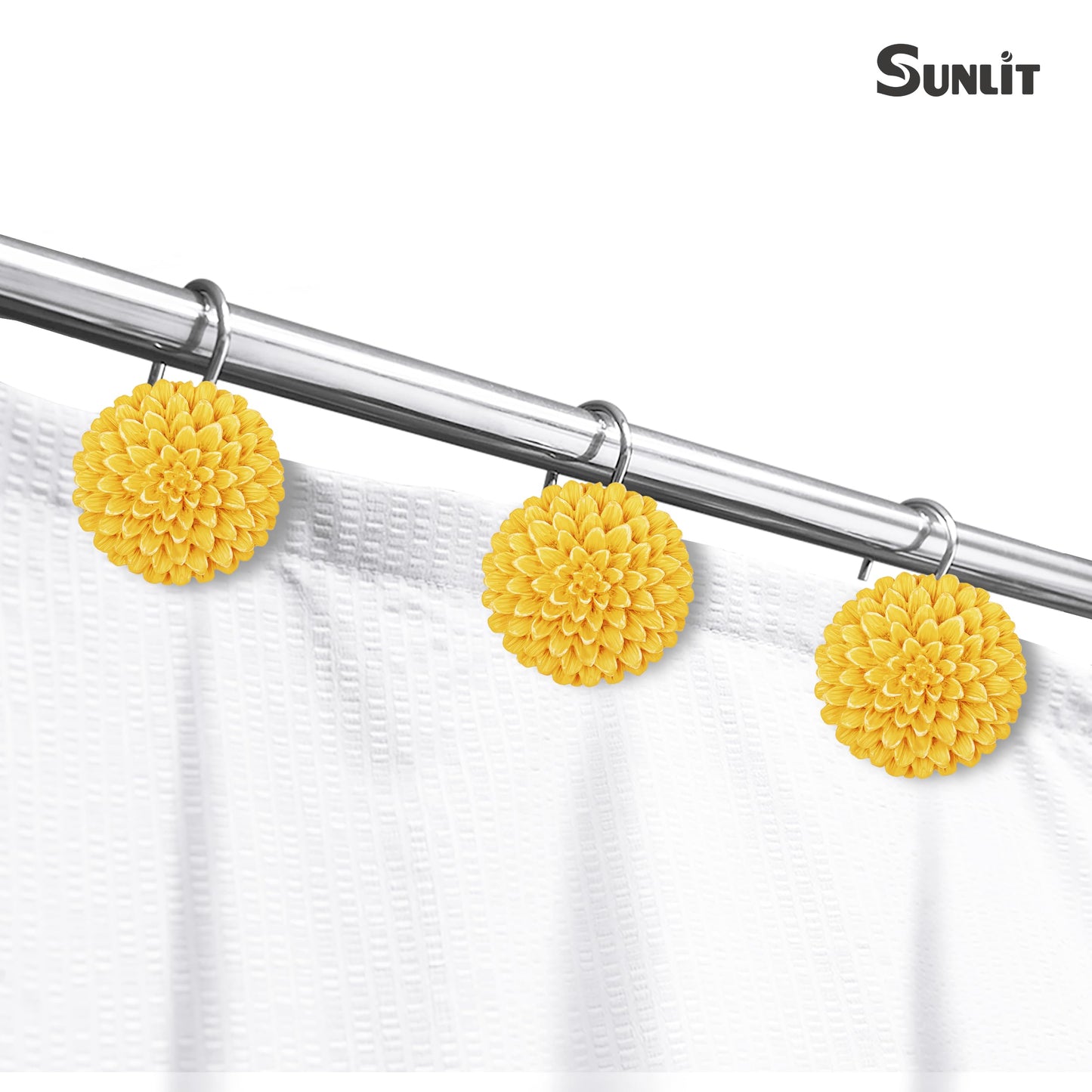 Sunlit Decorative Floral Shower Curtain Hooks, Turquoise Dahlia Pinnata Flower Shower Curtain Rings, Resin, Bathroom Decoration Blue Shower Curtain Hooks-12 Pack