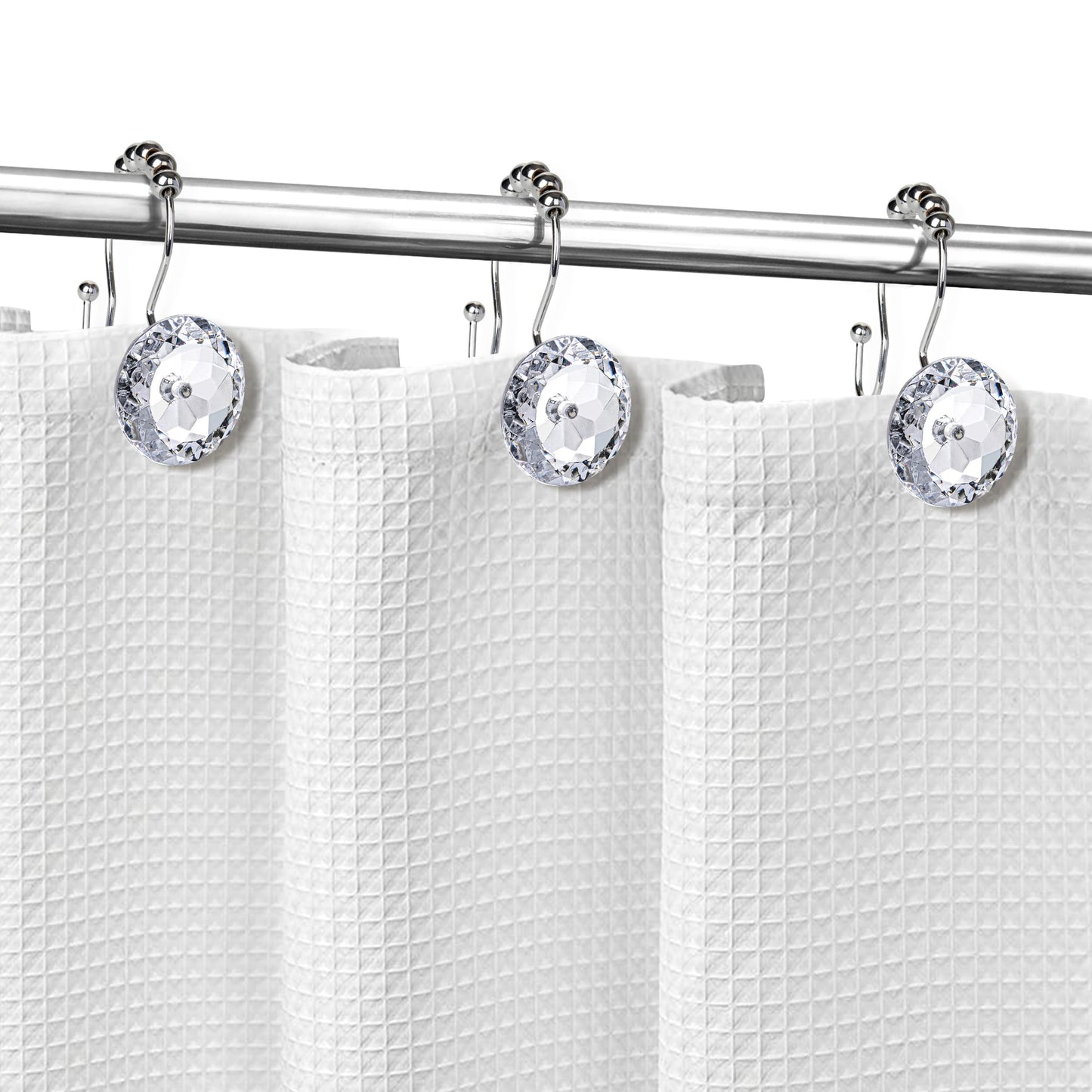 Sunlit Luxury Design Round Yellow Diamond Crystal Gem Bling with Glide Balls Shower Curtain Hooks, Rust Proof Metal Rhinestones Glam Shower Curtain Rings-12 Pack