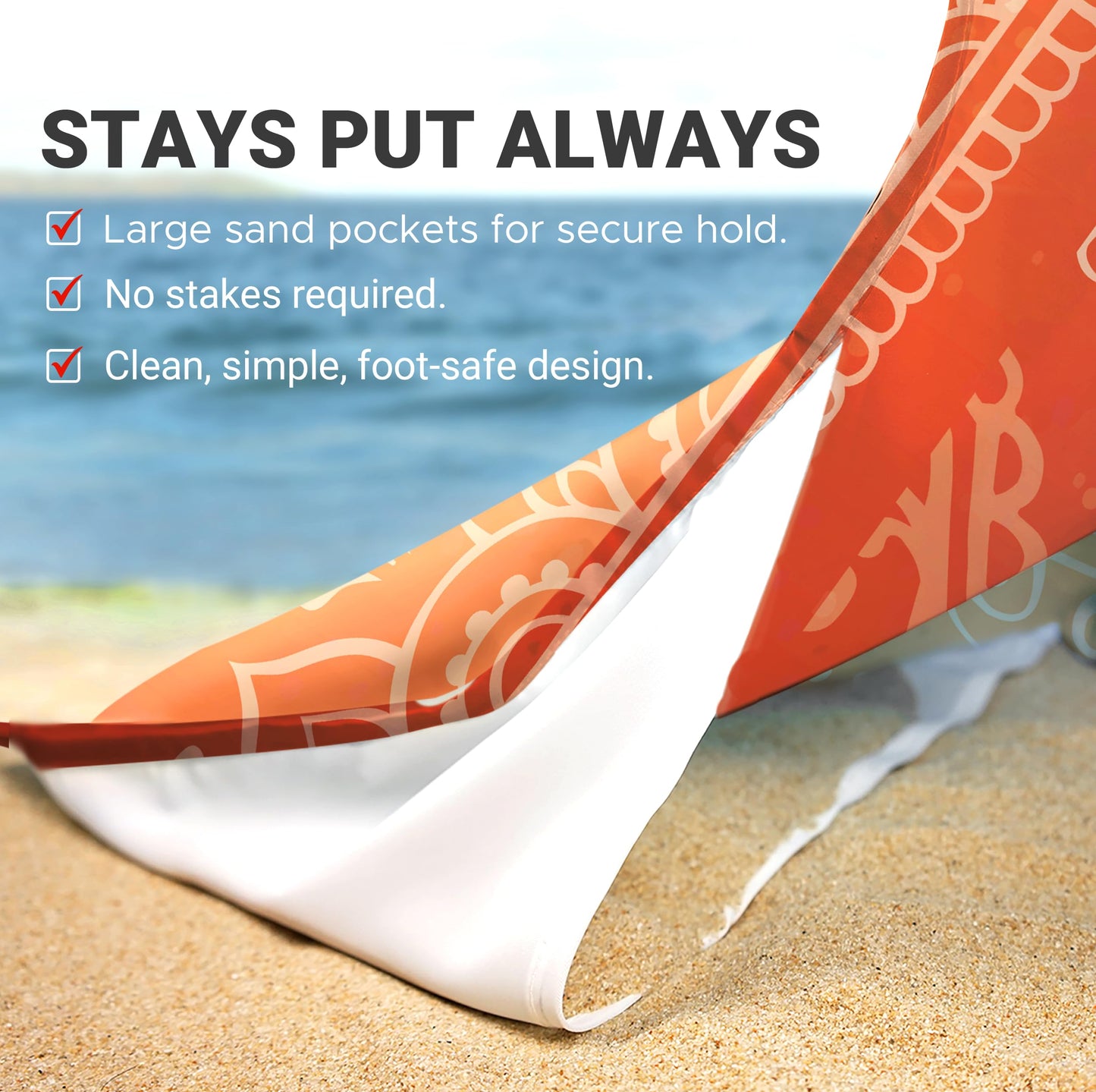 Sunlit Silky Soft Sand Proof Beach Blanket 106"x81" / 85"x72" Sand Proof Mat with Corner Pockets and Mesh Bag for Beach Party, Travel, Camping and Outdoor Music Festival, Mandala