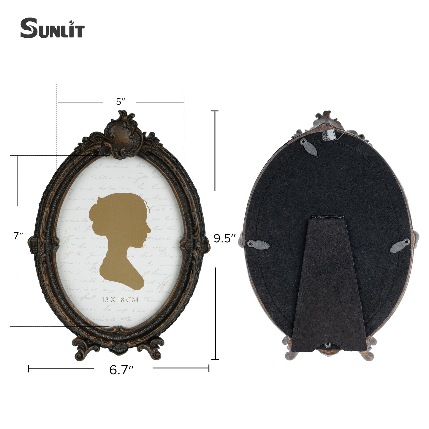 Sunlit Vintage Picture Frame 4x6 Inch, Oval Antique Photo Frames with Glass Front, Luxury Photo Display, Tabletop Wall Hanging, Gift Ideas, Brown