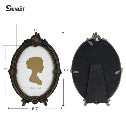 Sunlit Vintage Picture Frame 4x6 Inch, Oval Antique Photo Frames with Glass Front, Luxury Photo Display, Tabletop Wall Hanging, Gift Ideas, Brown