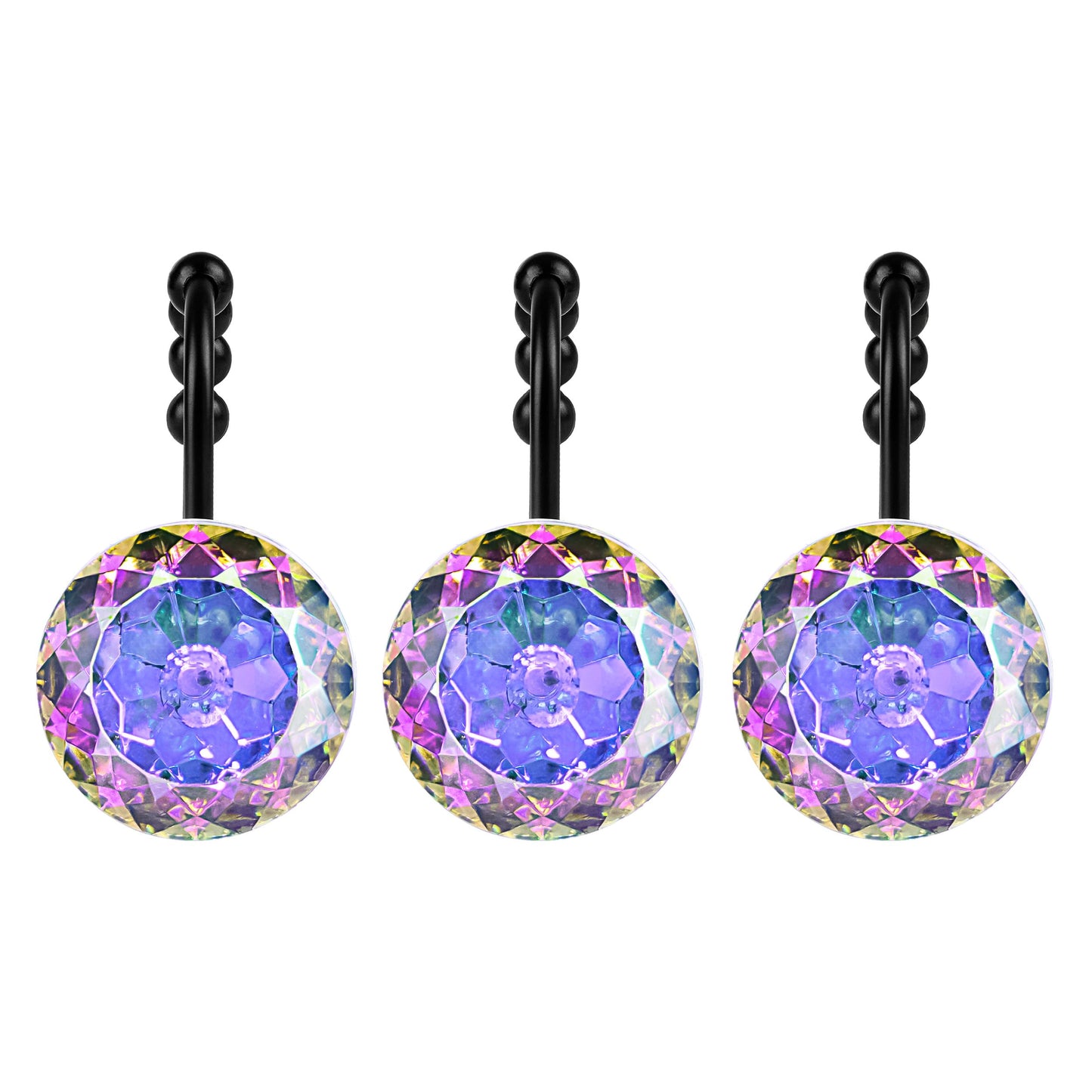 Sunlit Round Rhinestone Shower Curtain Hooks with Glide Balls, 12 Pack