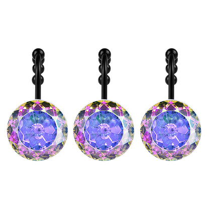 Sunlit Round Rhinestone Shower Curtain Hooks with Glide Balls, 12 Pack