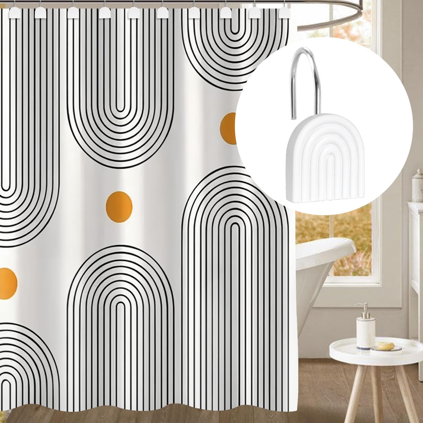 Sunlit Geometric Decorative Shower Curtain Hooks, Matt Triangle Geometric Black Shower Curtain Rings, Resin, Bathroom Decoration Boho Shower Curtain Hooks-12 Pack