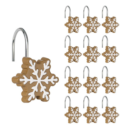 Sunlit Christmas Shower Curtain Hooks Snowflakes Double Shower Curtain Rings, Resin, Red and White Christmas Decor, Winter Bathroom Decoration - 12 Pack