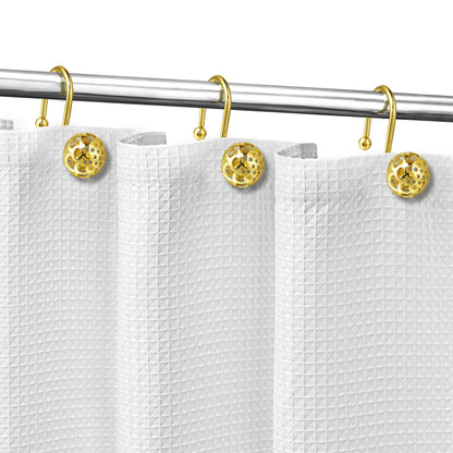 Sunlit Gold Hollow Ball Shower Curtain Hooks, Metal Home Decorative Shower Curtain Rings for Bathroom, Modern Shower Curtain Hangers Bathroom Accessories, Set of 12