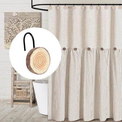 Sunlit Farmhouse Wooden Slices Shower Curtain Hooks, Rustic Home Decorative Shower Curtain Rings for Bathroom, Resin Shower Curtain Hangers Bathroom Accessories, Set of 12