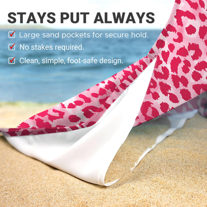 Sunlit Large Cheetah Beach Blanket Waterproof Sand Proof, 81" x106" Sand Free Beach Mat with Corner Pockets and Storage Bag, for Travel Beach Camping Outdoor Festival, Black Pink Leopard