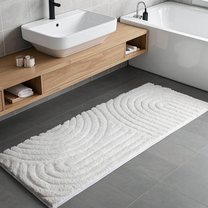 Sunlit 20"x30" Boho Decorative Textured Bathroom Rug Mat, Mid Century Modern Non-Slip Absorbent Soft Bath Mat, Organic Modern Floor Mat Dry Fast Machine Washable, Light Gray