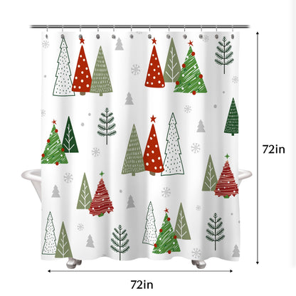 Sunlit Geometric Modern Design Christmas Shower Curtain Christmas Tree Bathroom Home Office Holiday Wall Decoration as Tapestry and Photo Booth Backdrop Red Green White Printed