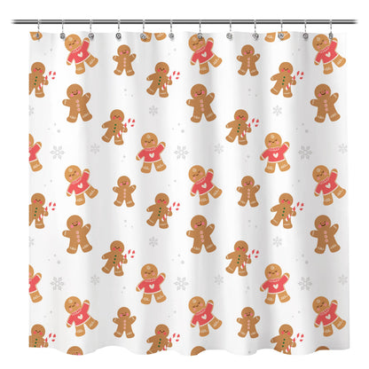 Sunlit Christmas Shower Curtain, Pink Holiday Gingerbread Men with Candy Canes and Snowflakes Cute Xmas Cookie Pattern, Festive Bathroom Fabric Shower Curtain, Home Decor Tapestry, 72" x 72"