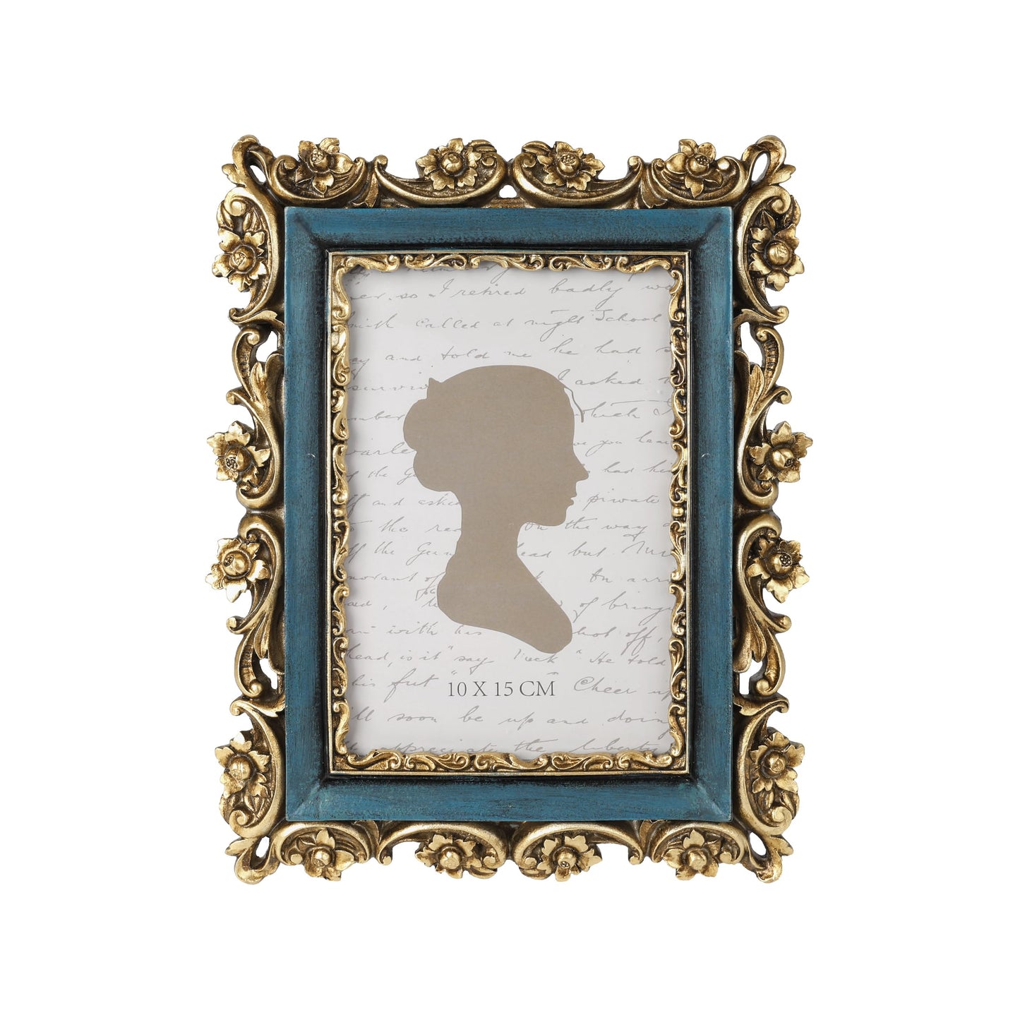 Sunlit Vintage Picture Frame 4x6 Inch, Luxury Antique Photo Frames with Glass Front, Photo Display, Tabletop Wall Hanging, Gift Ideas, Retro Blue and Gold