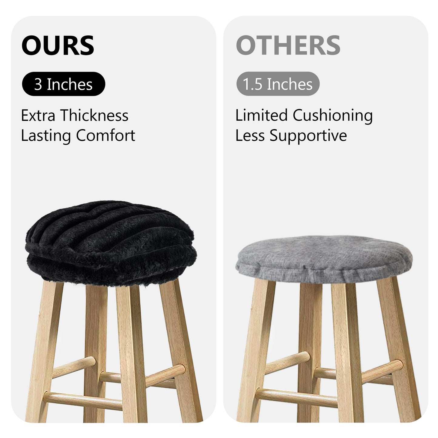 Sunlit Bar Stool Covers - Set of 2 Round Bar Stool Seat Covers, Soft and Cushioned Bar Chair Covers, Easy to Install and Wash, Cover Only, 12 Inch Diameter, Light Gray