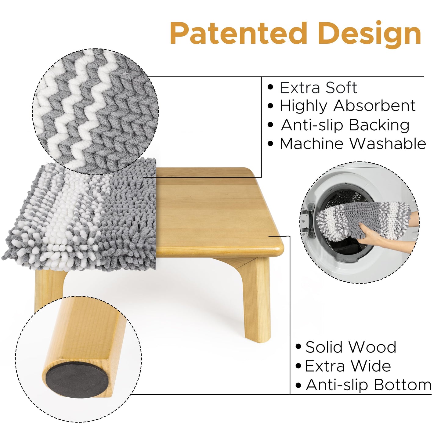 Sunlit One Step Stool with Absorbent Chenille, Stool Holds up to 550 lbs, Non-Slip Wood Foot Stool, Wooden Step Stool for Adults, Step Stools for Kids, Kitchen Bathroom Bedroom, Taupe