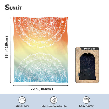 Sunlit Silky Soft Sand Proof Beach Blanket 106"x81" / 85"x72" Sand Proof Mat with Corner Pockets and Mesh Bag for Beach Party, Travel, Camping and Outdoor Music Festival, Mandala