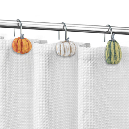 Sunlit Fall Pumpkin Decorative Shower Curtain Hooks, Autumn Harvest Festival Shower Curtain Rings, Resin Farmhouse Bathroom Curtain Hangers Decoration, Set of 12, Orange Blue White