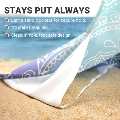 Sunlit Silky Soft Sand Proof Beach Blanket 106"x81" / 85"x72" Sand Proof Mat with Corner Pockets and Mesh Bag for Beach Party, Travel, Camping and Outdoor Music Festival, Mandala