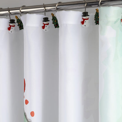 Sunlit Christmas Shower Curtain, Green Xmas Pine Tree with Red Star Ornament Holiday Floral Holly Berries Decorations Festive Bathroom Fabric Shower Curtain, Home Decor Tapestry, 72" x 72"