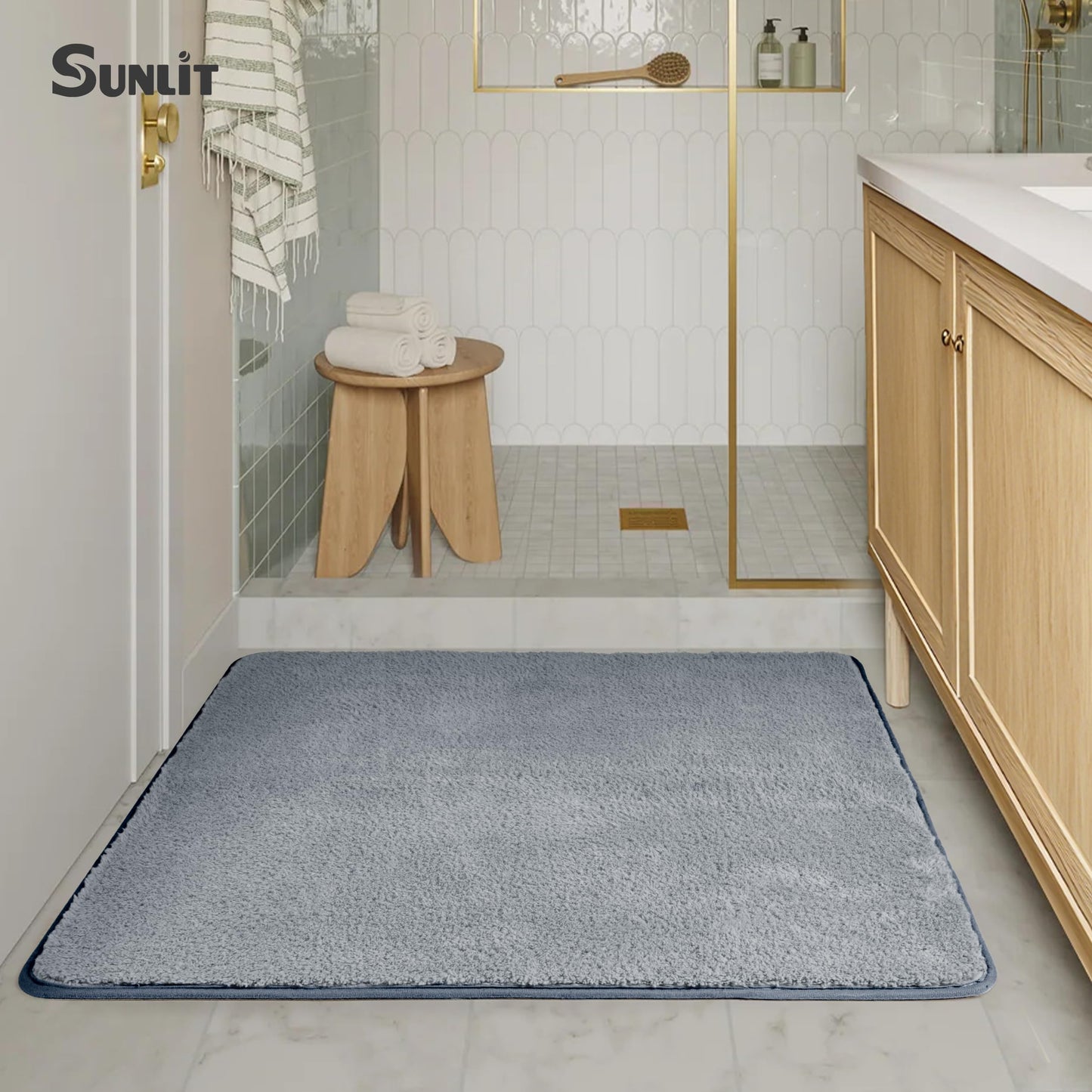 Sunlit Square Bathroom Rug 32x32, Soft Super Absorbent Bath Mat Quick Dry, Washable Bathroom Mat, Non-Slip Square Bath Rug, Cozy Shower Rugs Bathmat, Gray
