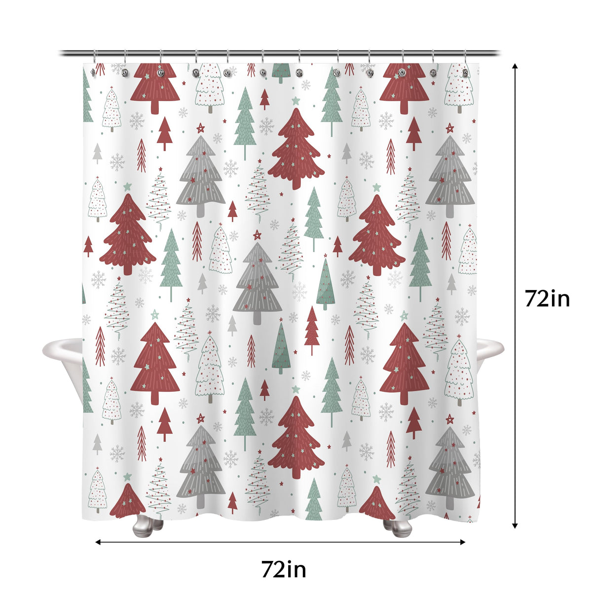 Sunlit Christmas Shower Curtain, Blue and Gray Xmas Trees with Stars and Snow Pattern Shower Curtains for Bathroom Decor, Winter Snowflake Pine Tree Bathroom Curtains, 71x71 Inch