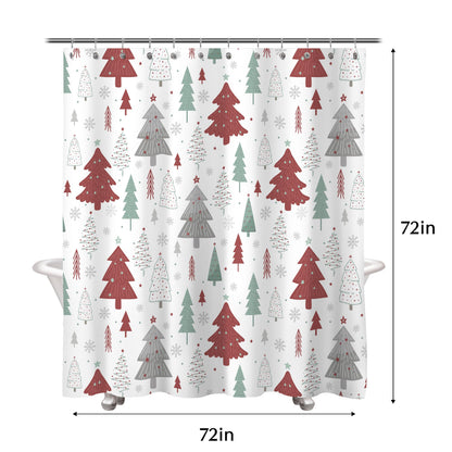Sunlit Christmas Shower Curtain, Blue and Gray Xmas Trees with Stars and Snow Pattern Shower Curtains for Bathroom Decor, Winter Snowflake Pine Tree Bathroom Curtains, 71x71 Inch