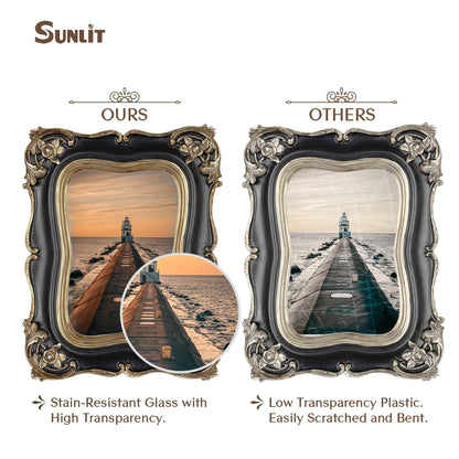 Sunlit Vintage Small Picture Frame 2.5x3.5 Inch, Antique Mini Polaroid Photo Frames with Glass Front, Luxury Wallet Size Picture Frames, Tiny Photo Frames Display Tabletop Wall Hanging Gift Ideas, Gold